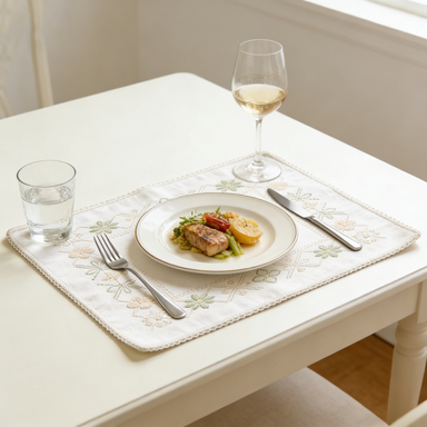 Embroidered Floral Border Linen Placemat