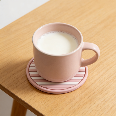 Pink & White Silicone Striped Coaster
