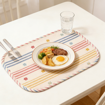 Retro Stripe & Floral Oval Placemat