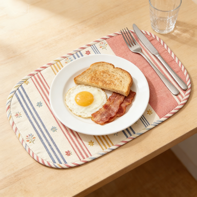 Pastel Stripe & Floral Oval Placemat