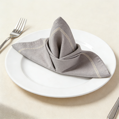 Border-Embroidered Linen Napkin